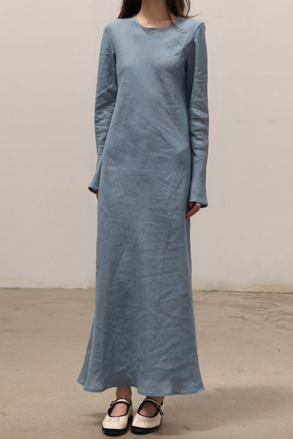 BASERANGE Linen Didin Long Sleeve Dress France BAS-DRDYL-SL-SP25-TRUSS BLUE
